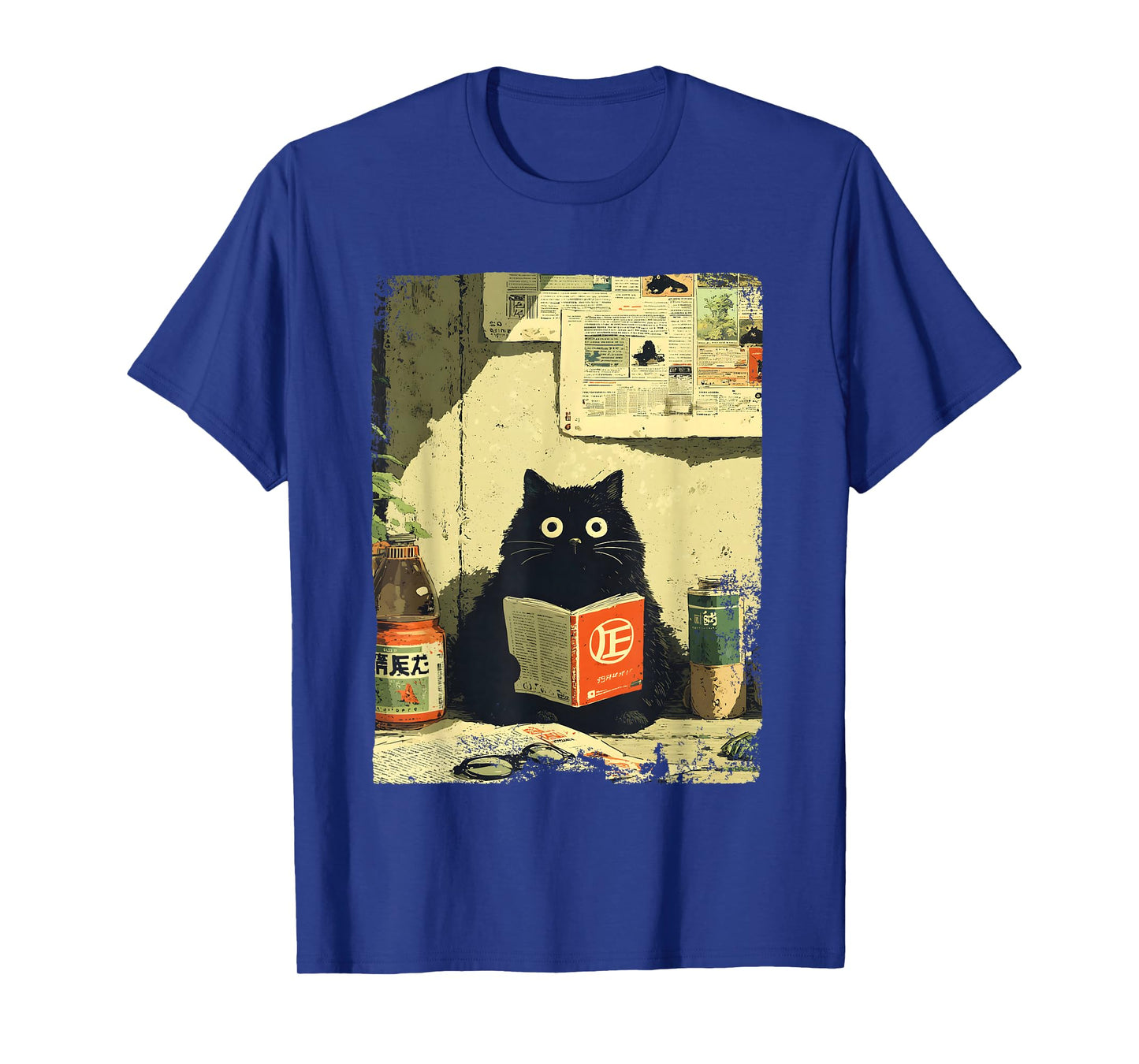 Vintage Japanese Cat Book Lovers Librarian Cat Dad Teacher T-Shirt