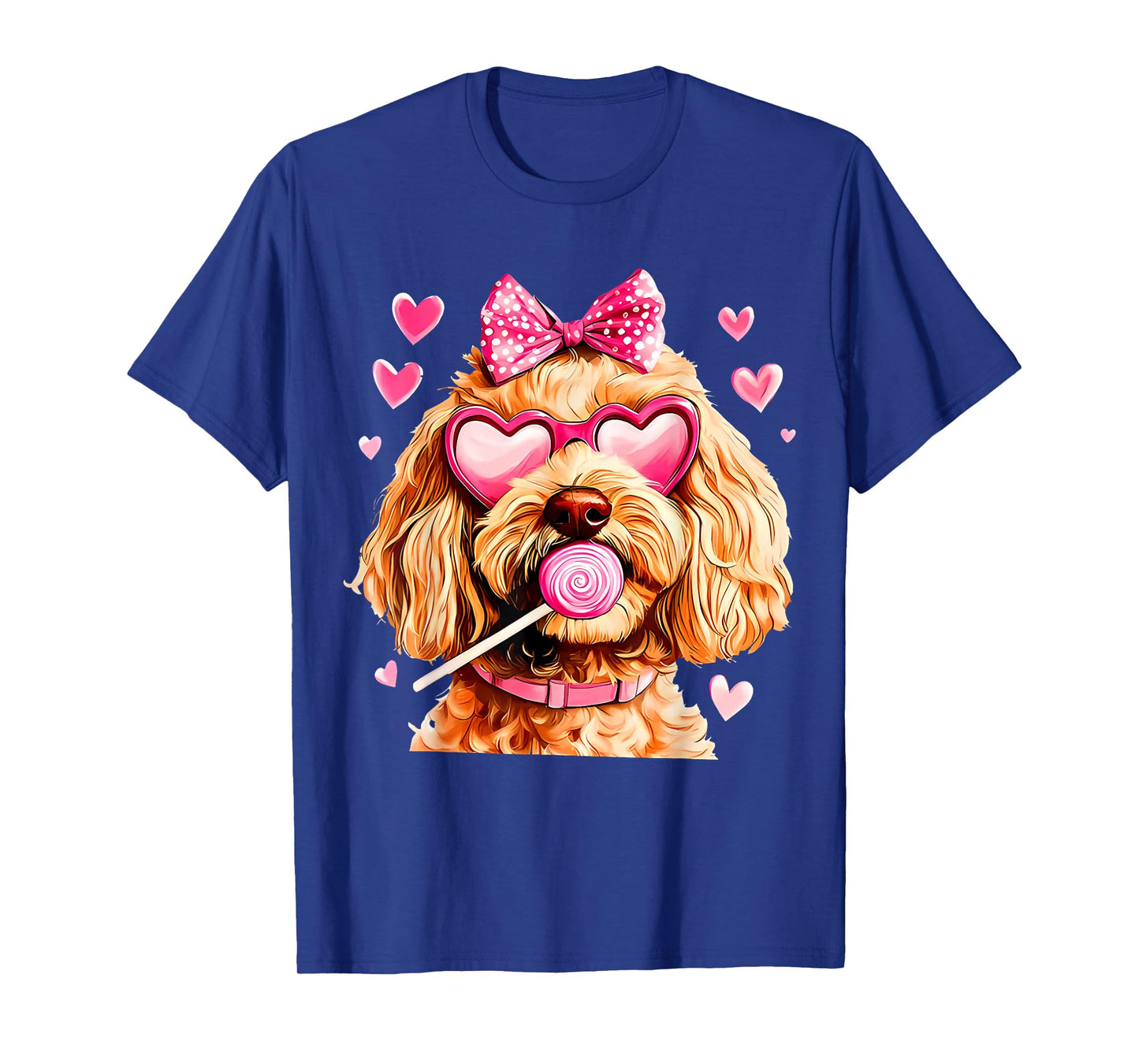 Cute Goldendoodle Wearing Glasses Heart Puppy Valentines Bow T-Shirt