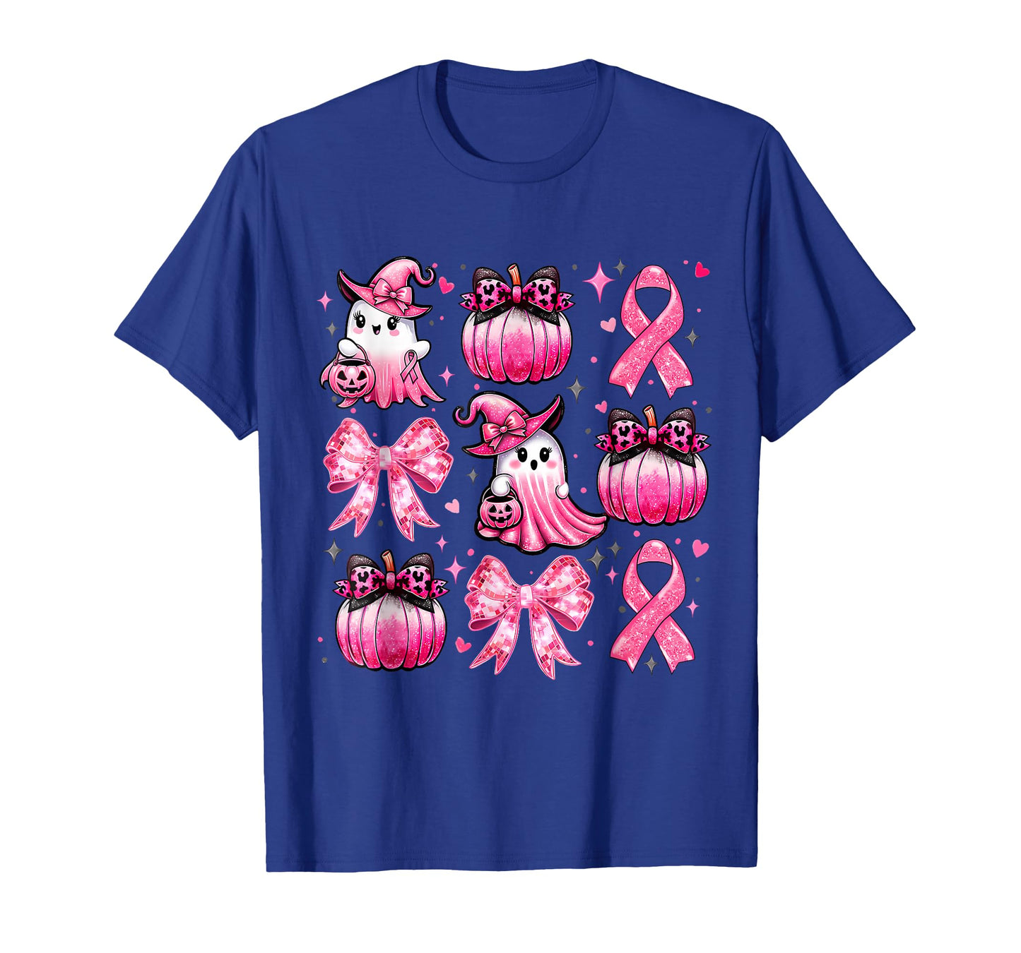 Pink Ghost Coquette Bow Halloween Breast Cancer Awareness T-Shirt