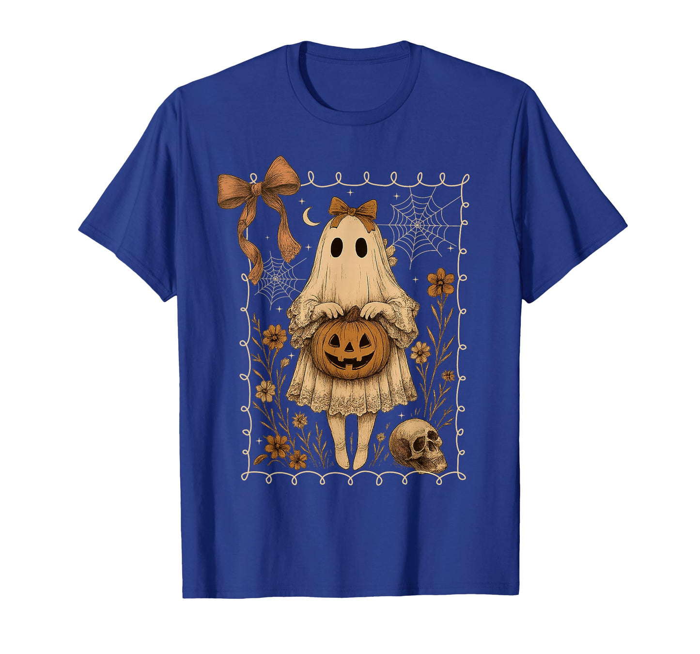 Ghost Floral Aesthetic Halloween Spooky Coquette Bow Girls T-Shirt