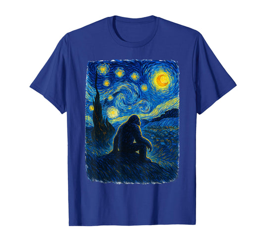 Bigfoot Starry Night Sasquatch Van Gogh Sky Painting Style T-Shirt