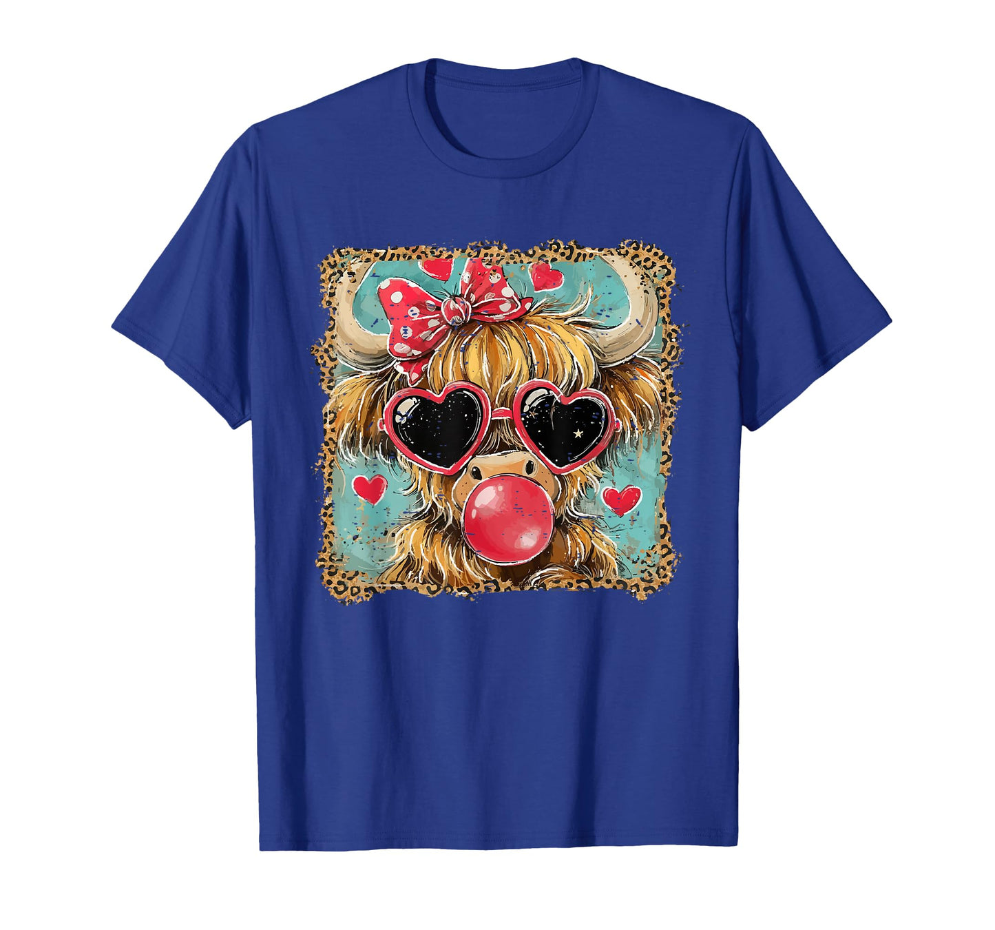Funny Highland Cow Blowing Bubble Gum Cute Western Valentine T-Shirt