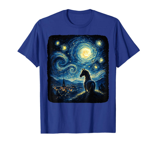 Van Gogh Cowgirl Horse Starry Funny Night Horses Lover Girls T-Shirt