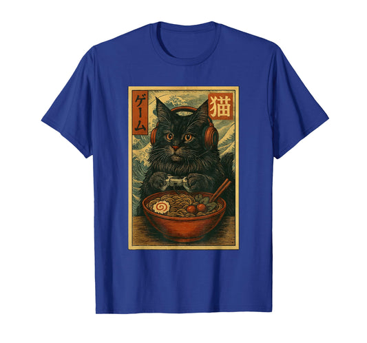 Fun Kawaii Gamer Cat Funny Ramen Retro Japanese Cat Gaming T-Shirt