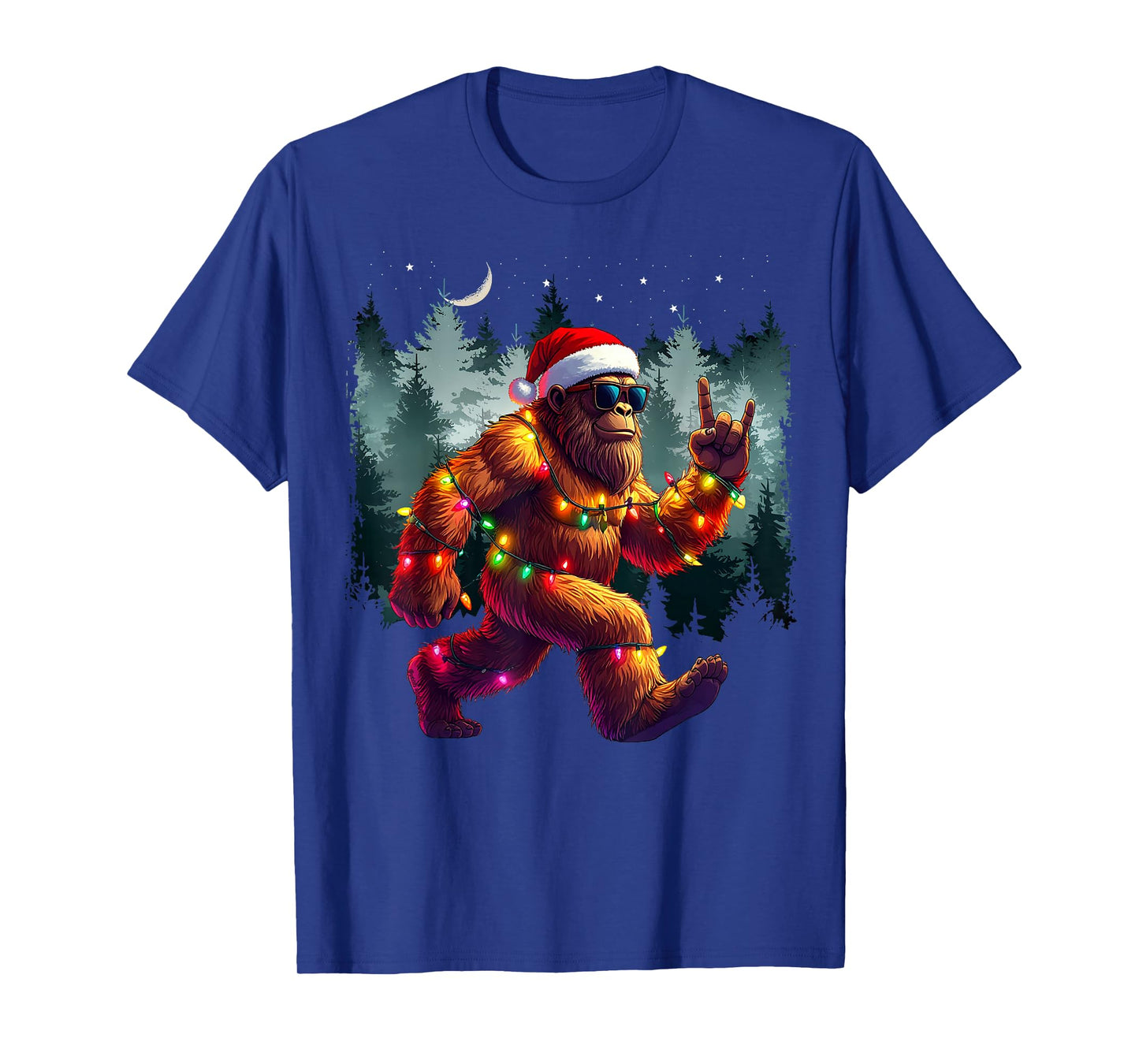 Cool Devil Horns Sasquatch Holiday Lights Christmas Bigfoot T-Shirt