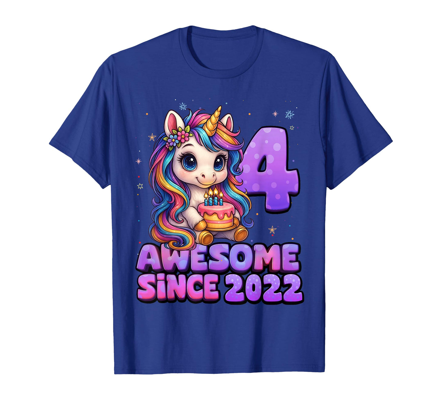 4 Year Old Girl Awesome Since 2022 Unicorn 4th Birthday Girl T-Shirt