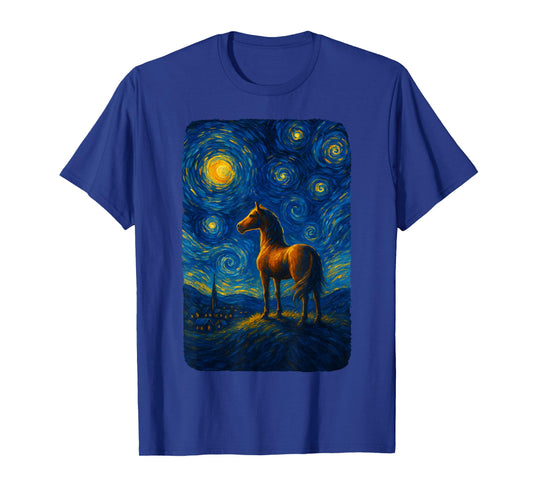 Horse Starry Funny Night Horses Lover Van Gogh Cowgirl Women T-Shirt