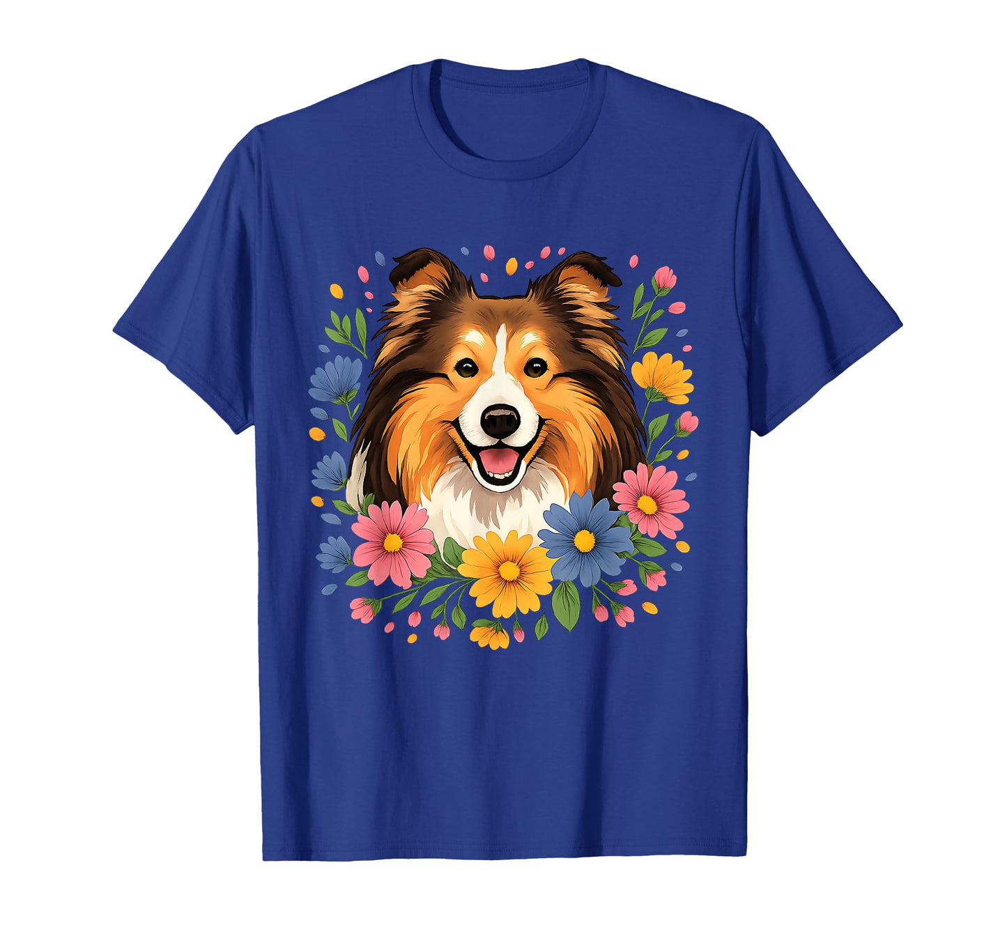 Floral Rough Collie Colorful Spring Flowers Wildflowers T-Shirt