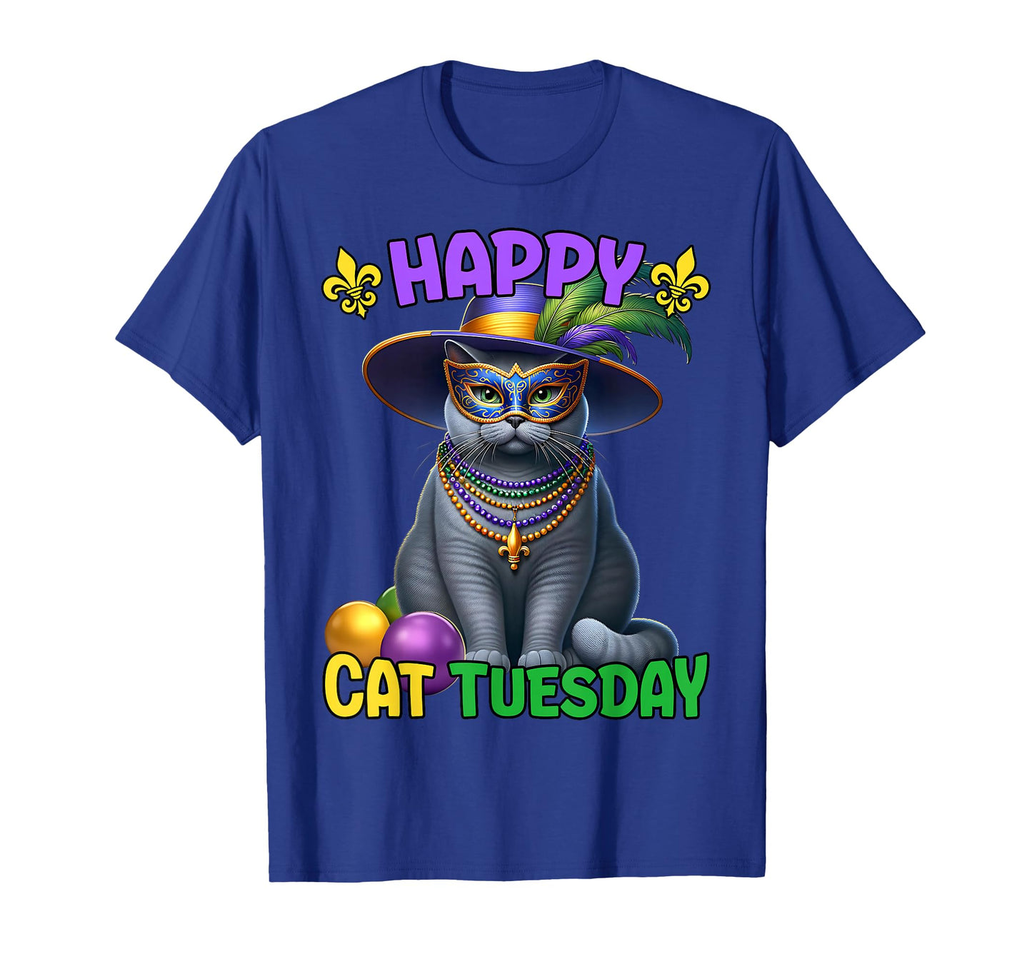 Mardi Gras Russian Blue Cat Tuesday Mardi Gras T-Shirt