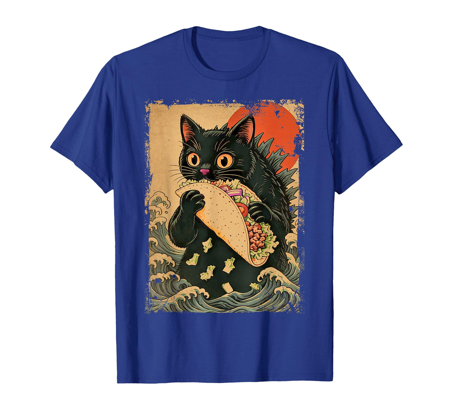 Funny Black Cat Eating Tacos Retro Japanese Anime Teens Kids T-Shirt