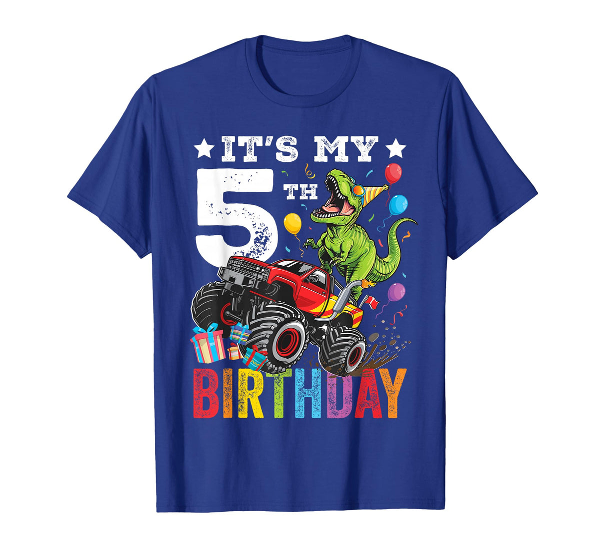 Five 5th Birthday Dinosaur Monster Truck T-Shirt