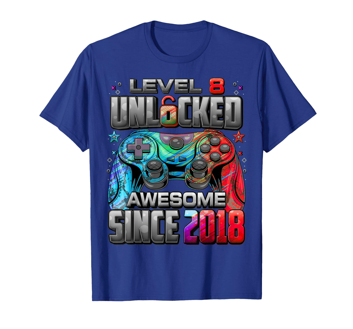 Level 8 Unlocked Awesome Since 2018 8th Birthday Gaming T-Shirt