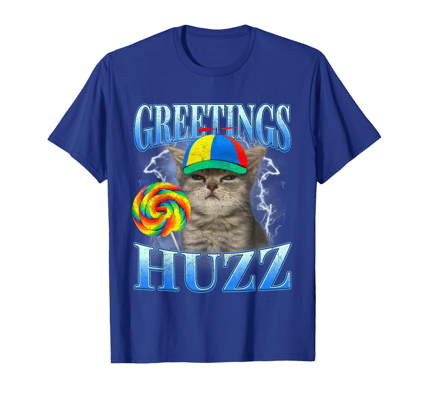 Lollipop Silly Cat Greetings Huzz Funny Kitten Meme Retro T-Shirt