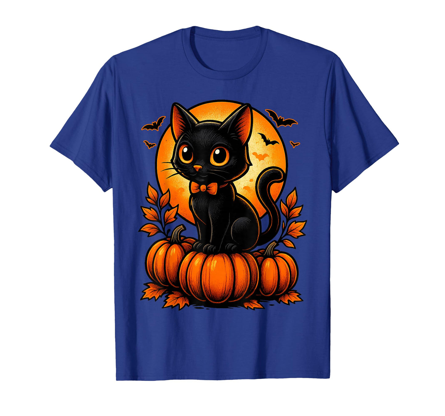 Retro Black Cat Halloween Pumpkin Costume for Women Men Kids T-Shirt