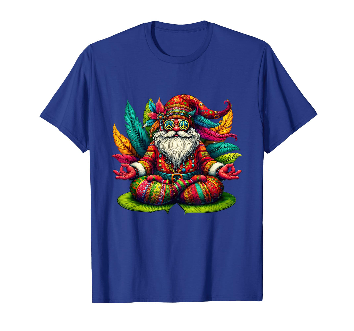 Santa Meditation Peace Sign Sunglasses Hippie Christmas T-Shirt