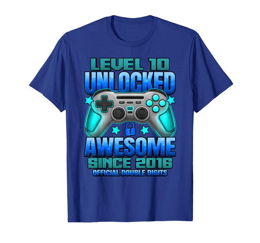 Official Double Digits Level 10 Unlocked 10th Birthday Boy T-Shirt