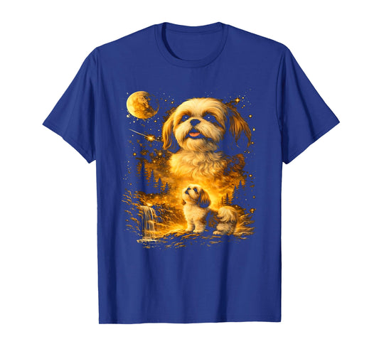 Vintage 90s Shih Tzu Howling at The Moon Funny Dog Graphic T-Shirt