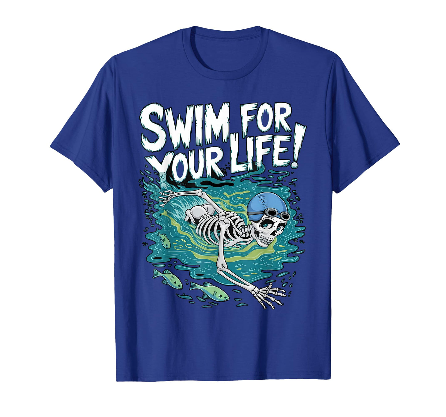 Halloween Skeleton Swimming Swim For Your Life Swimmers Dad T-Shirt