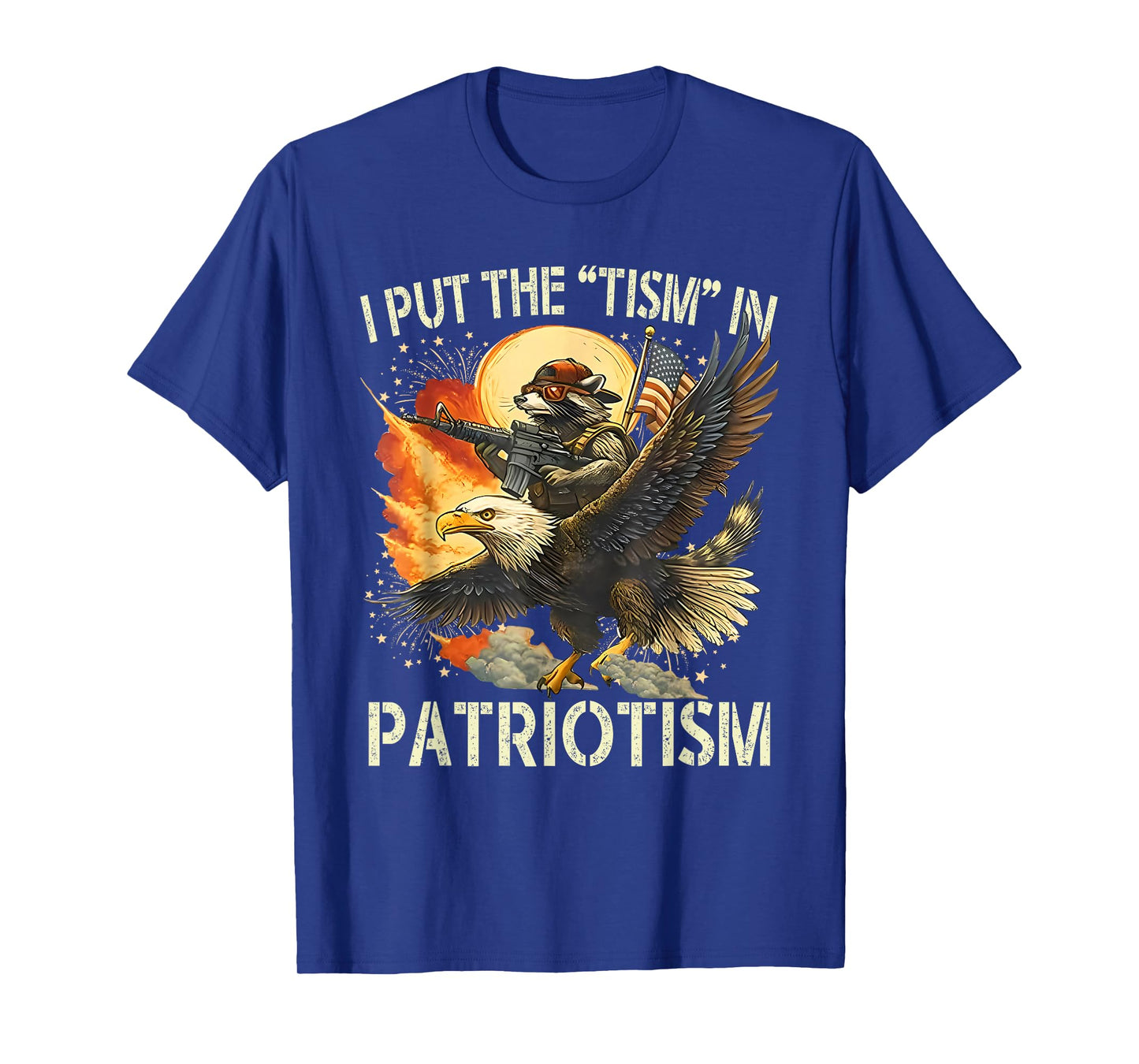 I Put The “Tism” in Patriotism Retro Eagle Raccoon USA Flag T-Shirt