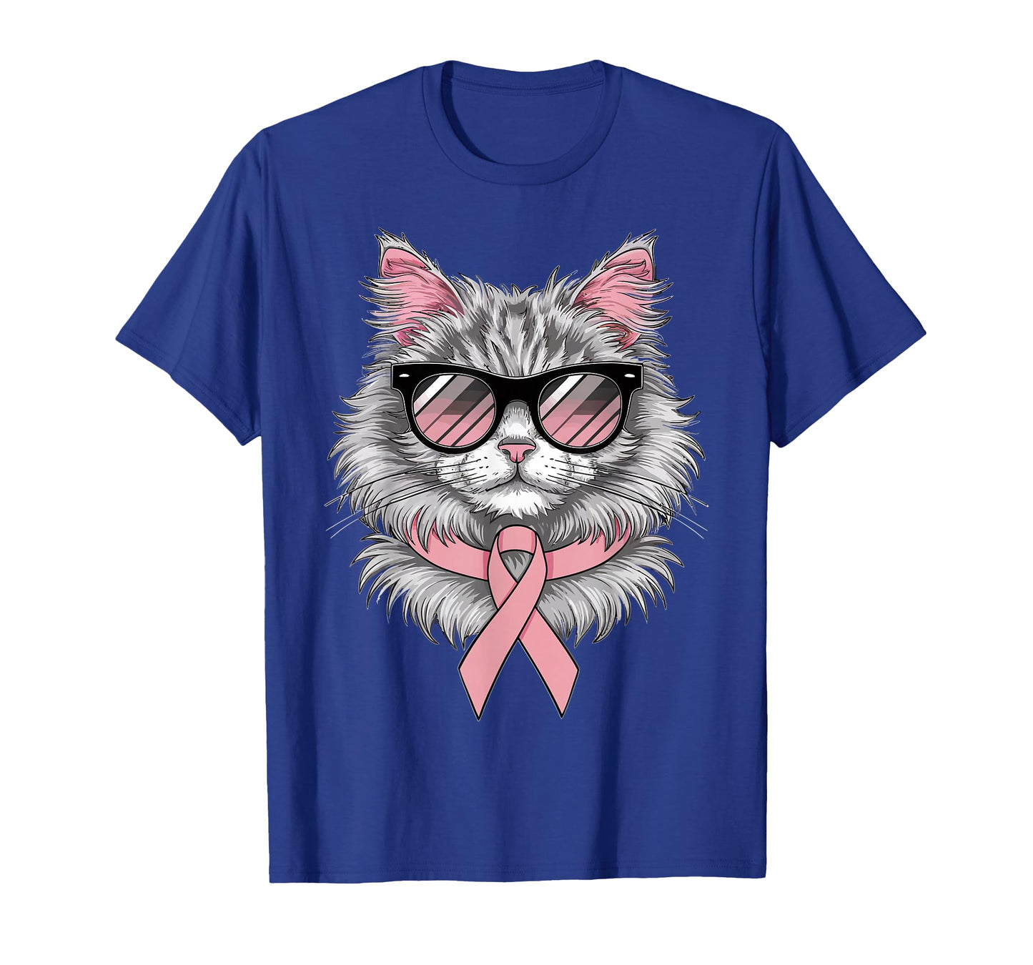 Cat Breast Cancer Awareness Cool Pink Ribbon Support T-Shirt