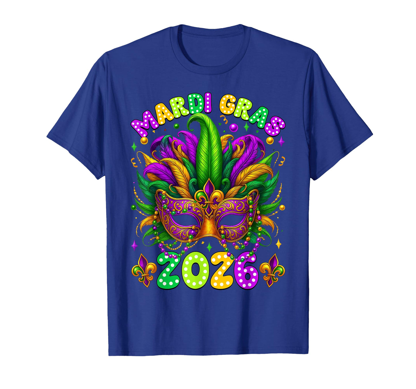 Mardi Gras Carnival New Orleans 2026 Jester Mask Beads Women T-Shirt