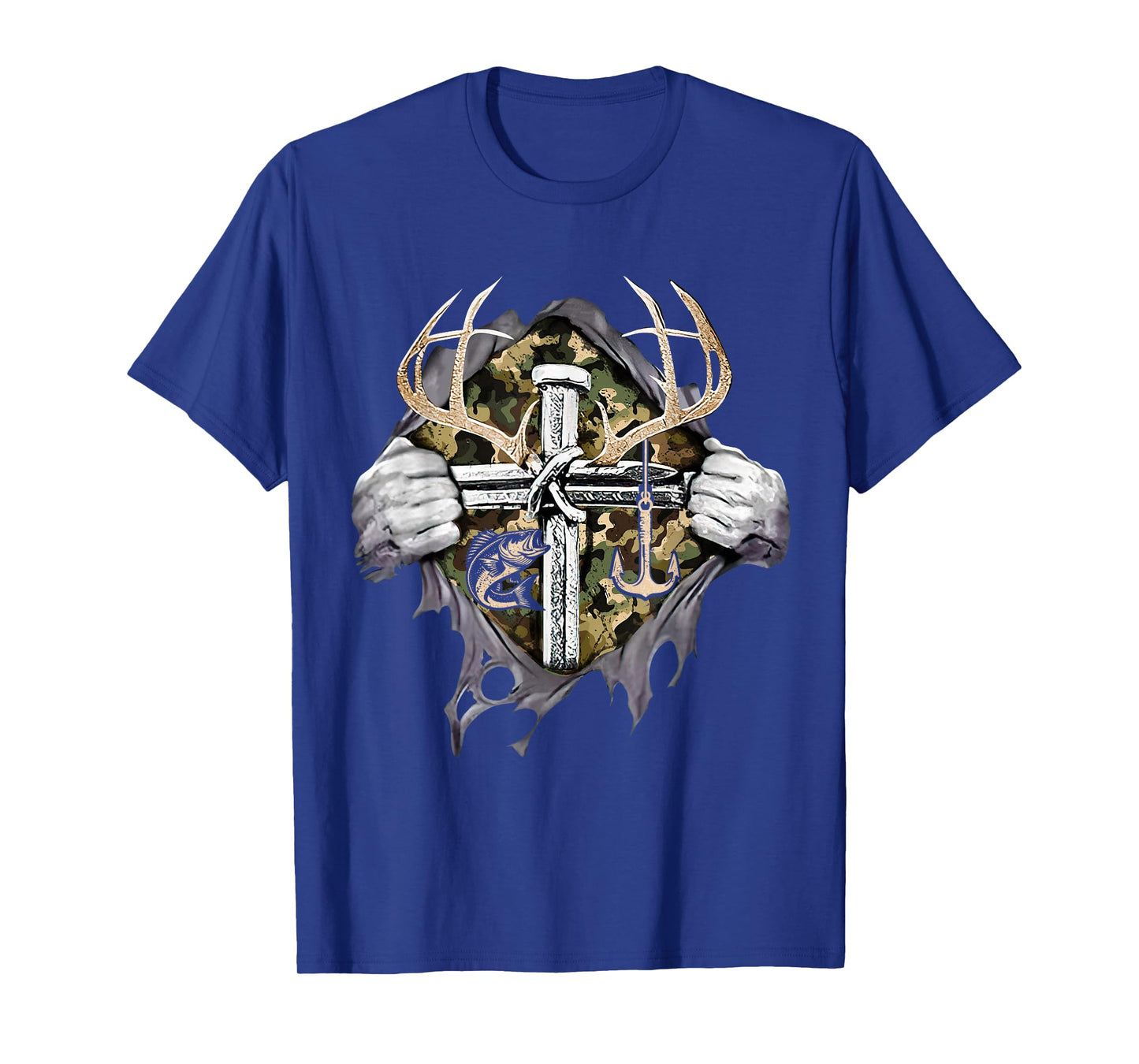 Hunting Fishing Cross Camo Faith Christian Fisherman Hunter T-Shirt
