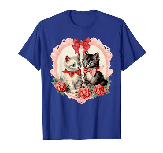 Retro Cat Valentines Day Cute Kitten Rose Flower Cat Lover T-Shirt