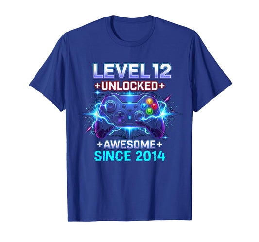 Level 12 Unlocked Awesome Since 2014 12th Birthday Boy Gamer T-Shirt