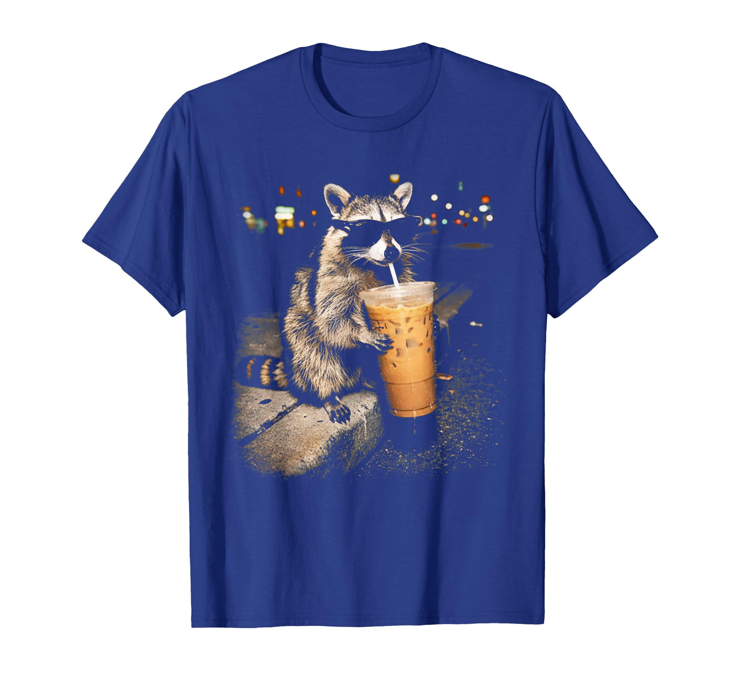 Raccoon Drinking Iced Coffee Funny Animal Meme Men Women T-Shirt