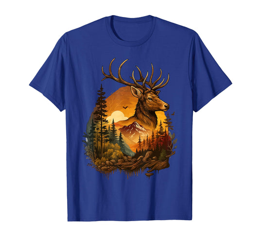 Elk Hunting Hiking Outdoor Camping Stag Forest Wildlife T-Shirt