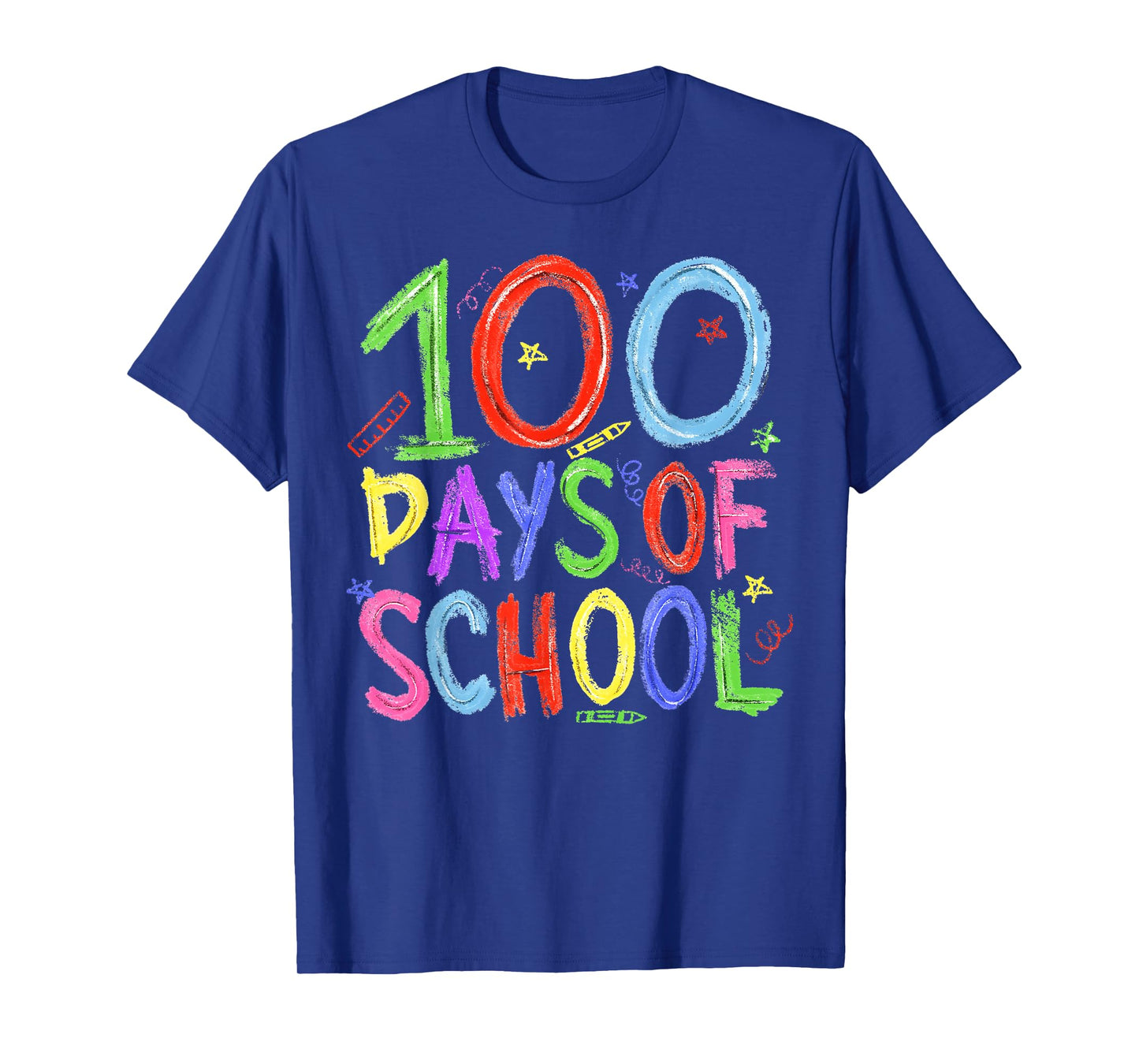 100th Day of School Crayon 100 Teacher Boy Girl Kid T-Shirt