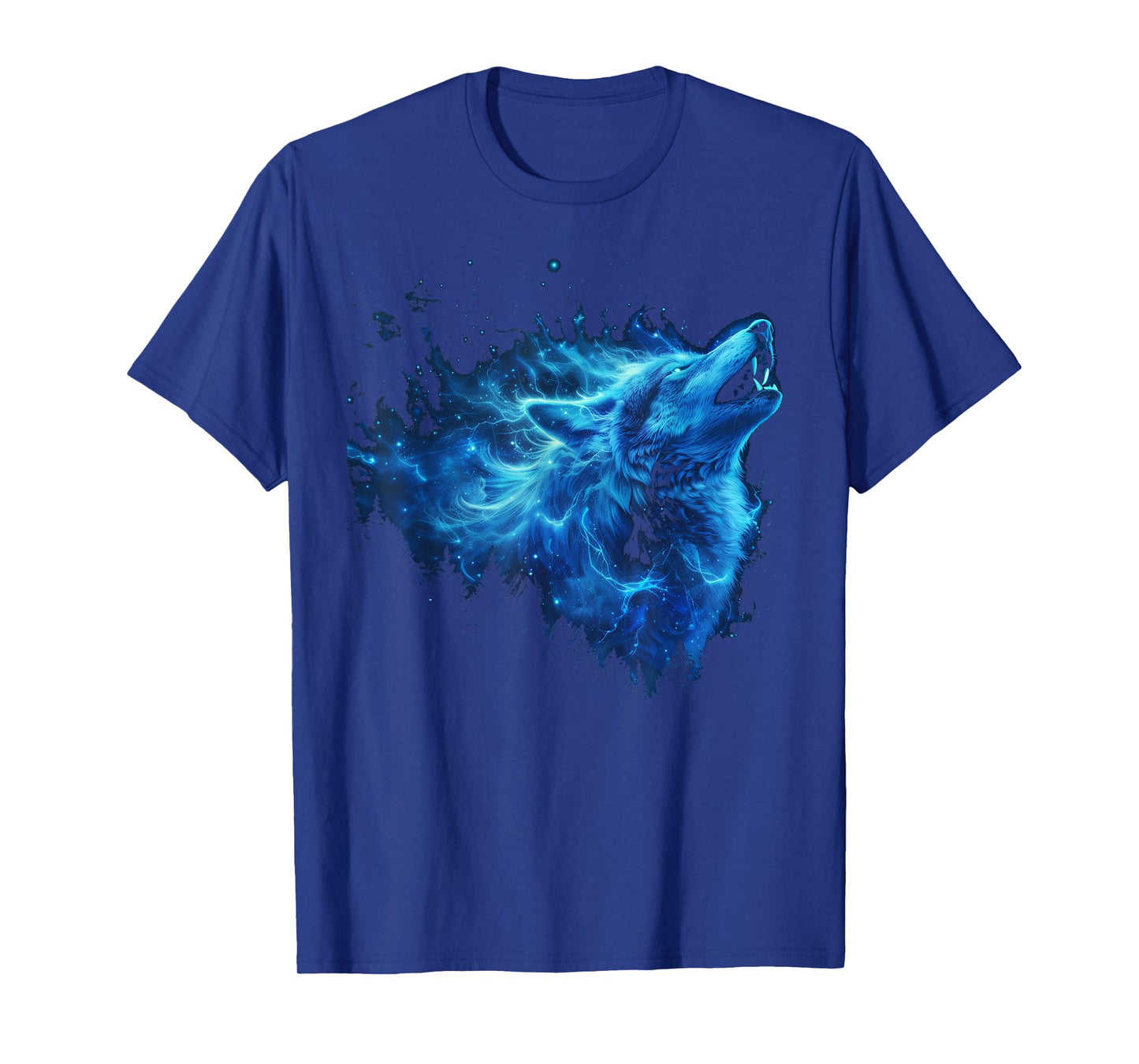 Galaxy Wolf Howling Graphic Electrical Blue Wolf Lovers T-Shirt