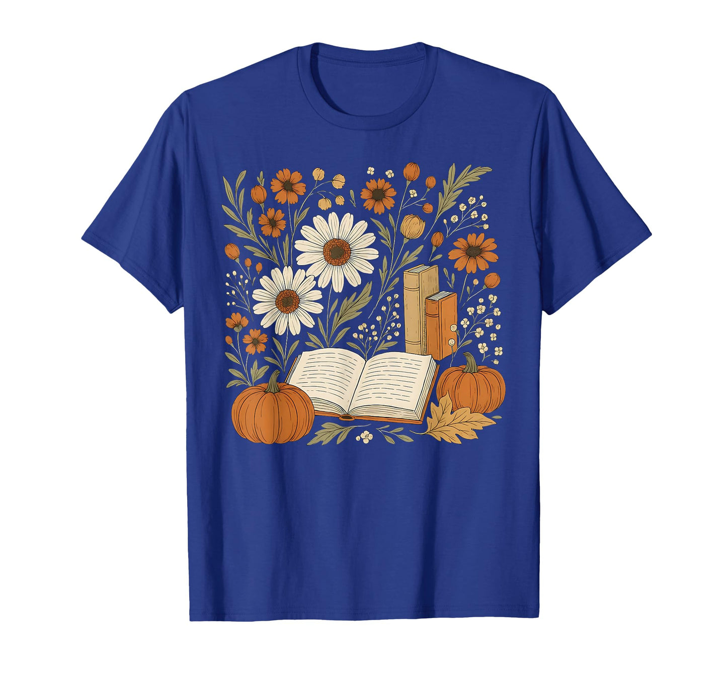 Reading Book Pumpkin Wildflower Fall Reader Bookish Autumn T-Shirt