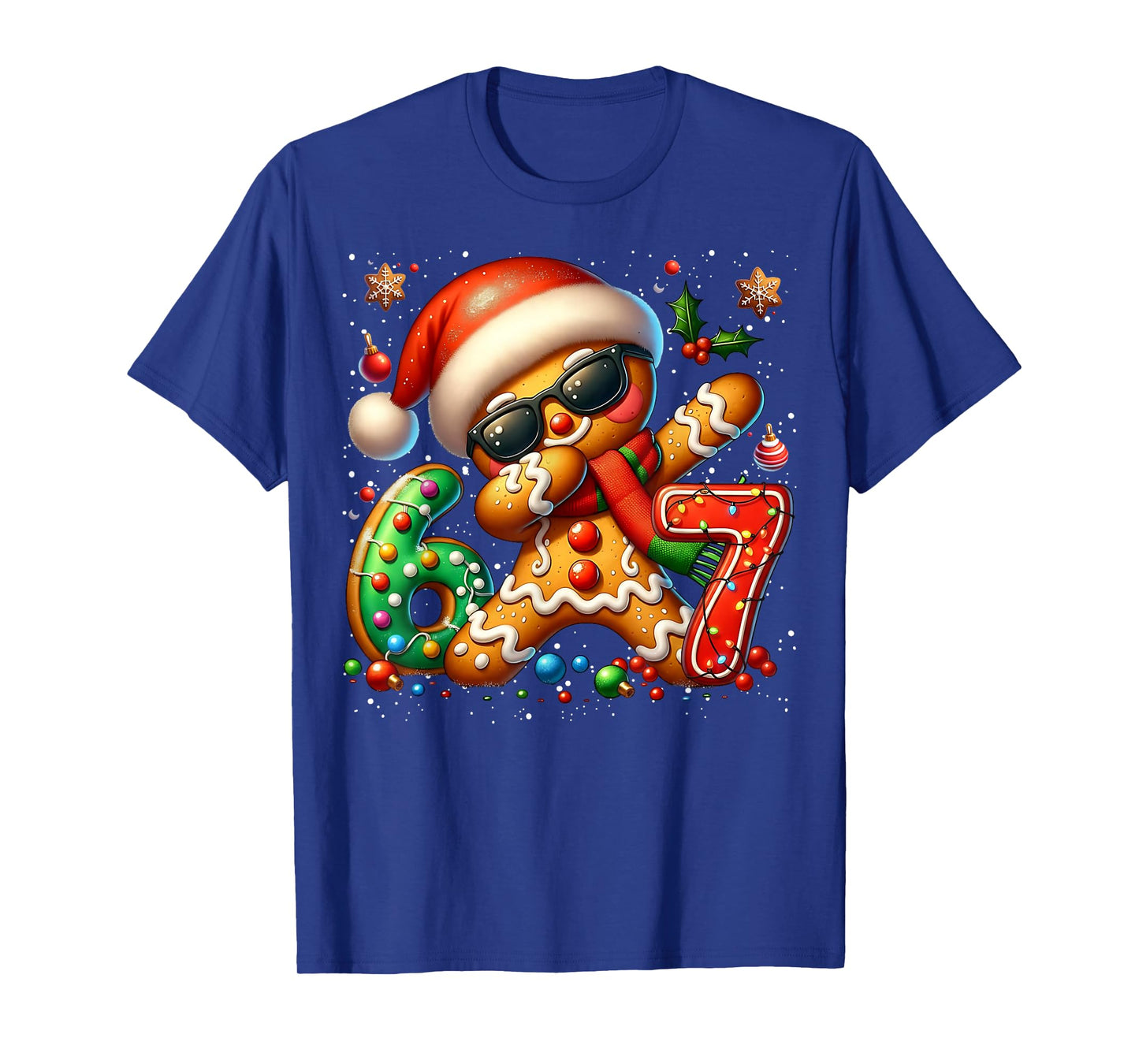Funny Gingerbread Dabbing Six Seven 67 Meme Christmas Boys T-Shirt