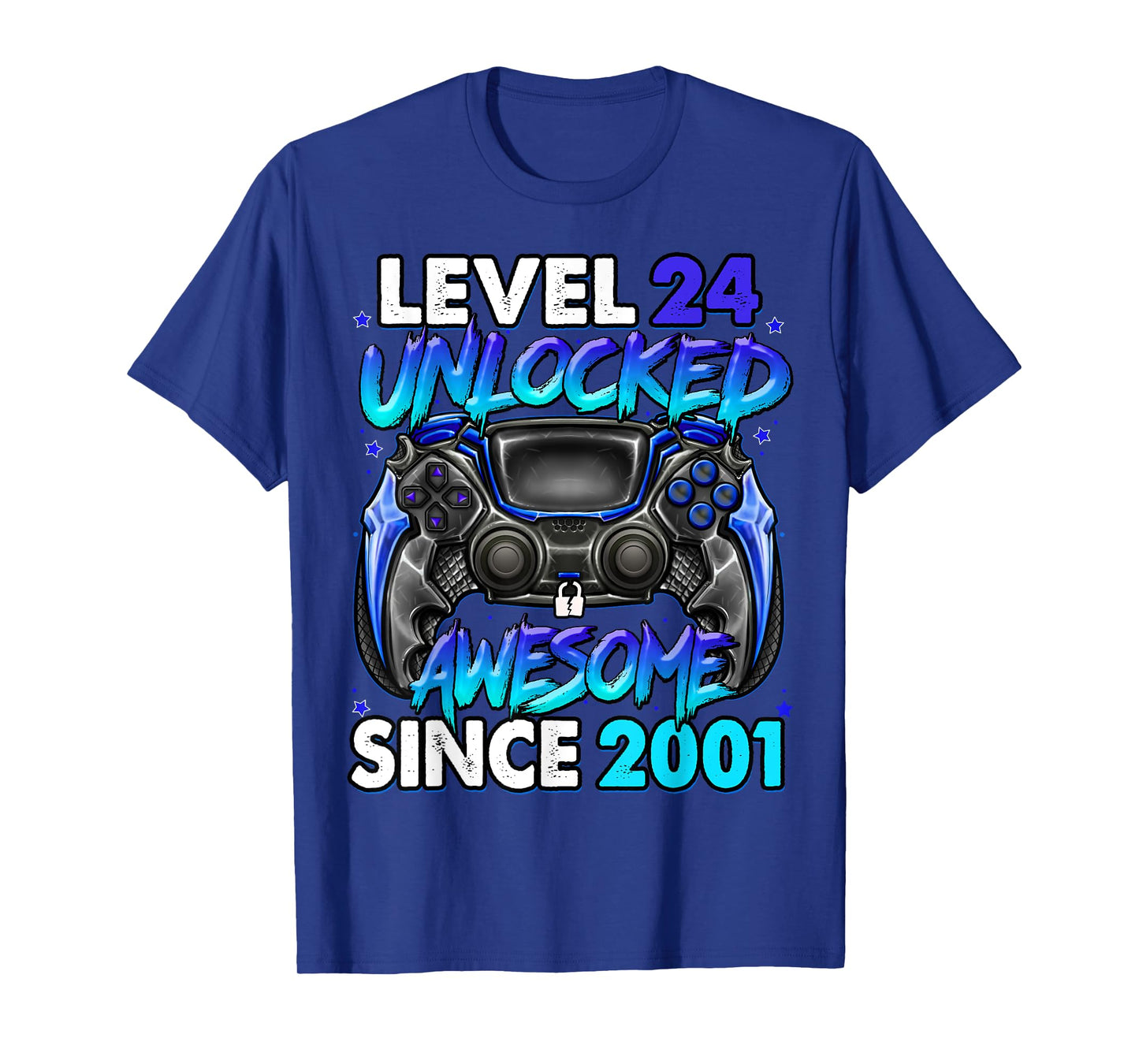 Level 24 Unlocked Awesome Since 2001 24th Birthday Gaming T-Shirt