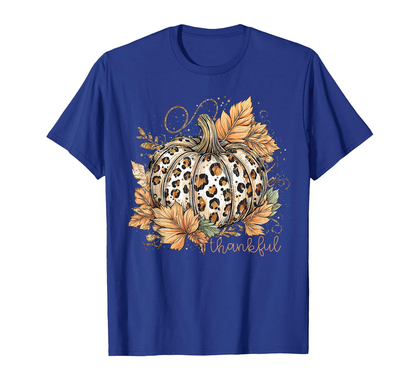 Leopard Pumpkin Thankful Blessed Autumn Fall Thanksgiving T-Shirt