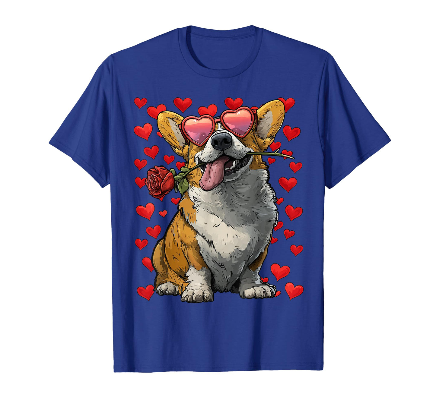 Cute Corgi with Hearts Glasses Rose Valentine's Day Dog T-Shirt