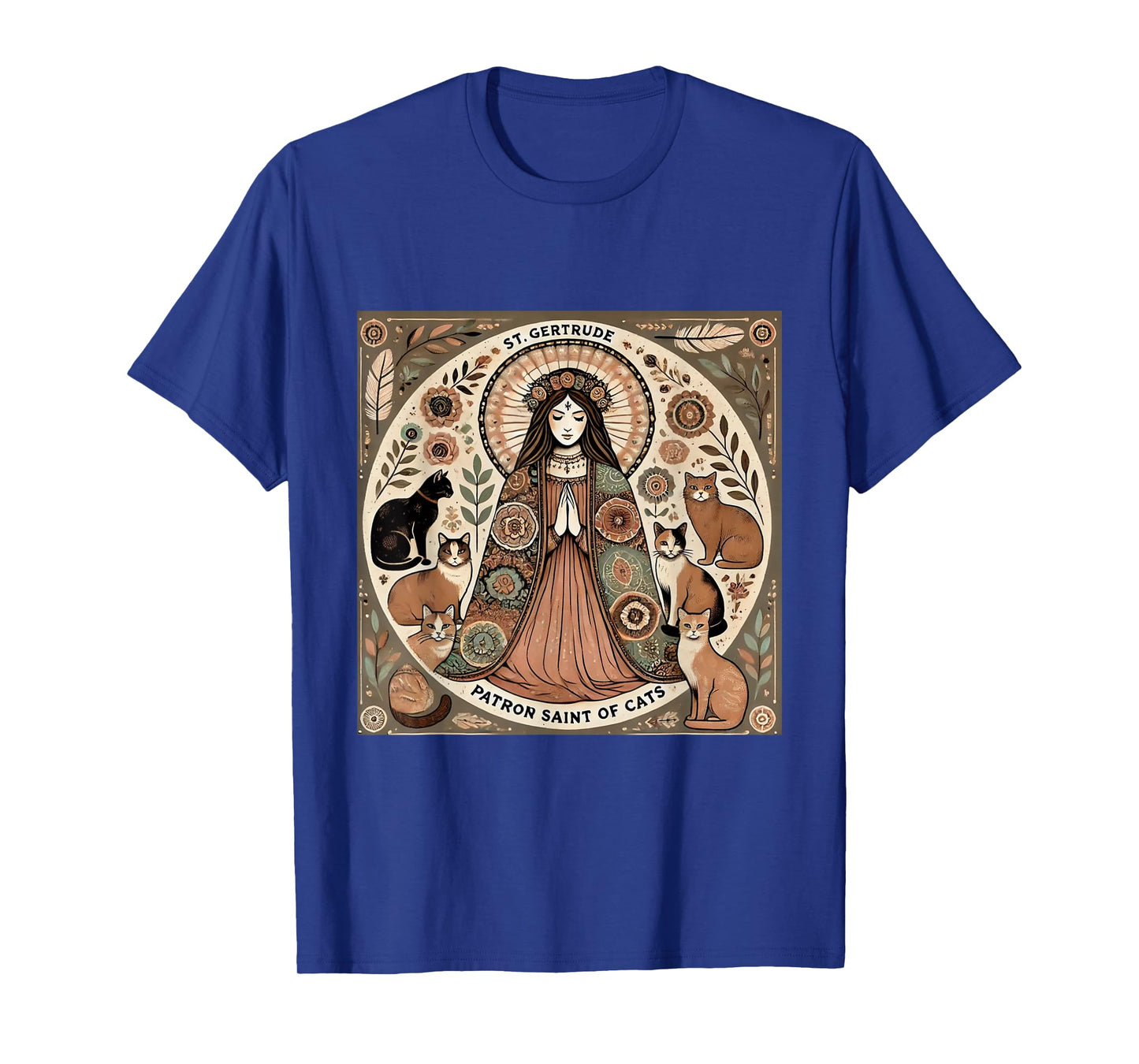Saint Gertrude Patron St of Cats Folk Art T-Shirt