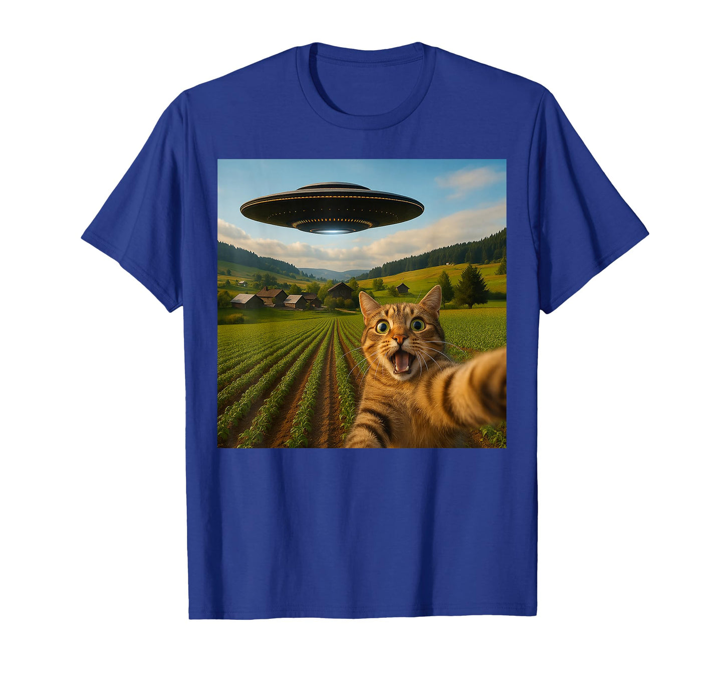 Funny Cat Selfie with Alien UFO for Men Women Kid T-Shirt
