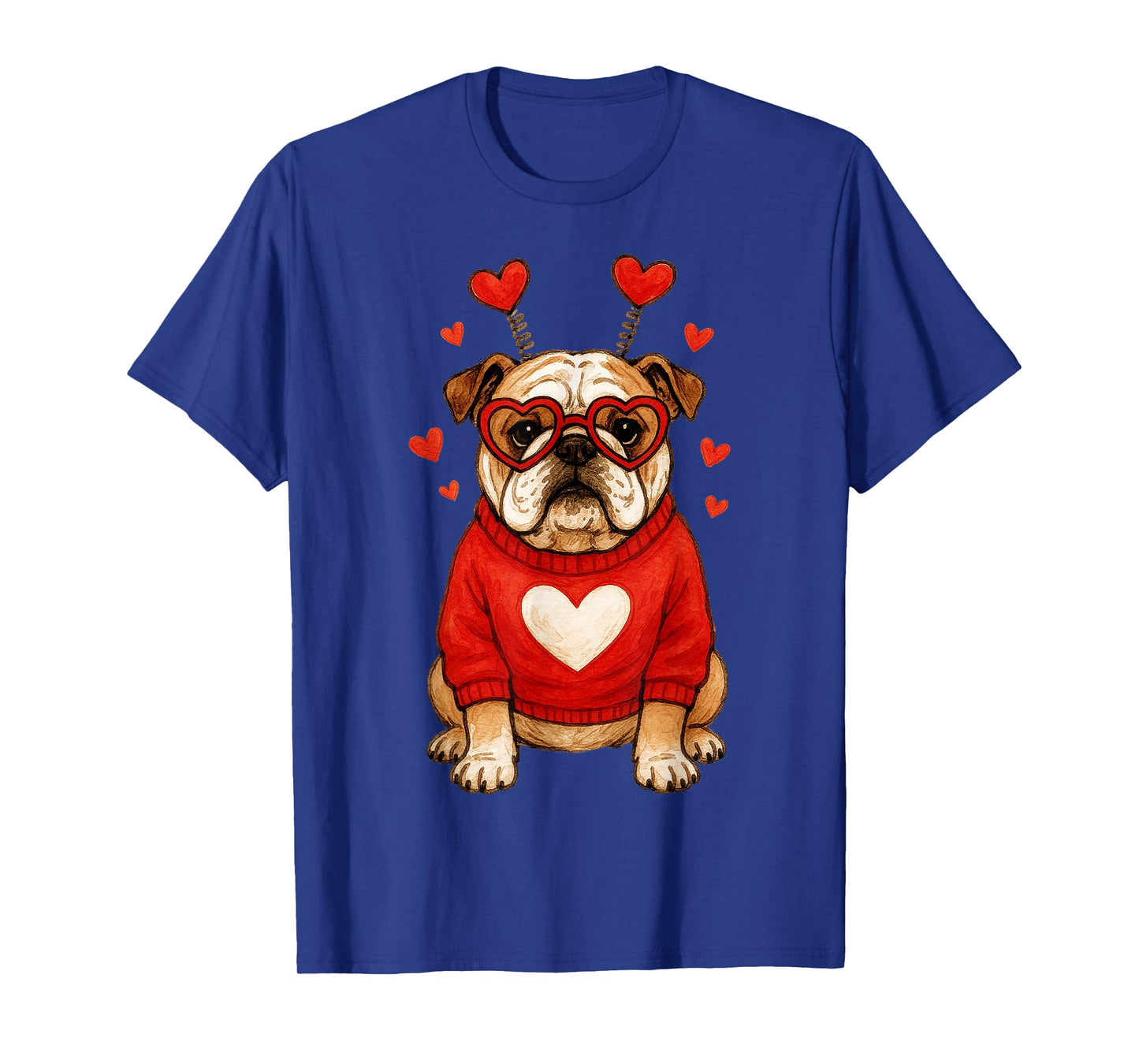 English Bulldog Dog Valentines Day Hearts Dog in Sweater Mom T-Shirt