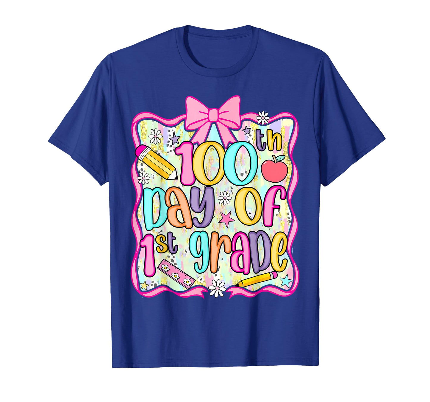 100th Day of 1st Grade Preppy 100 Days of School Bow Girls T-Shirt