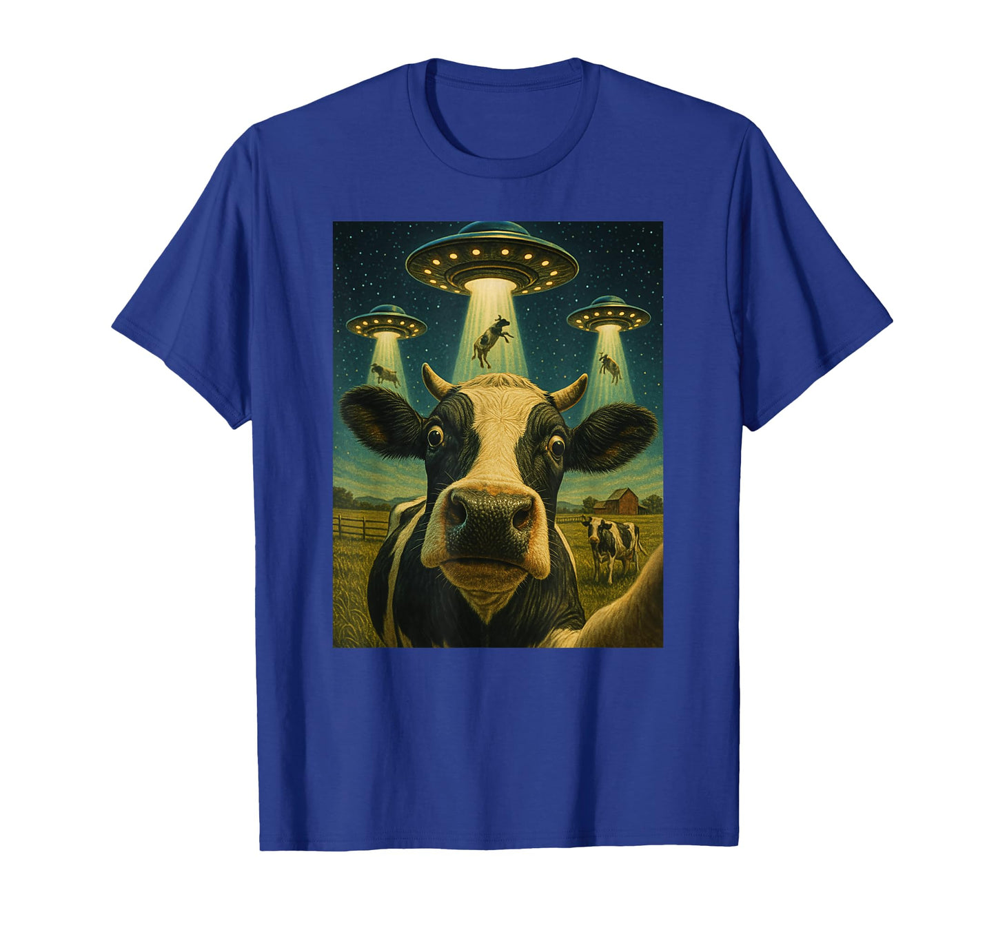 Funny Cow Farm Alien Selfie UFO Zoo Boys Girls Kids T-Shirt