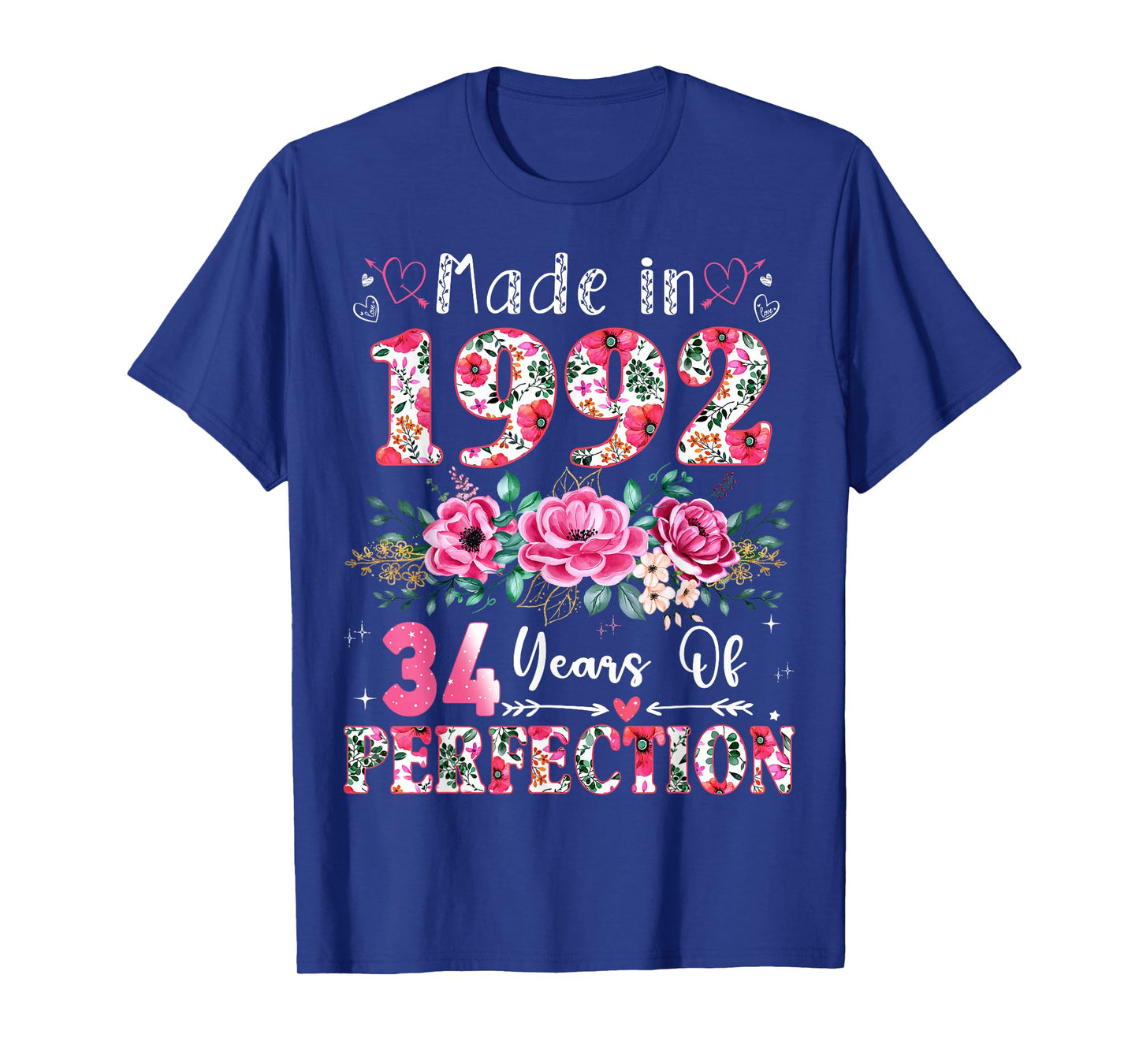 34 Year Old Made in 1992 Floral 34th Birthday Women T-Shirt