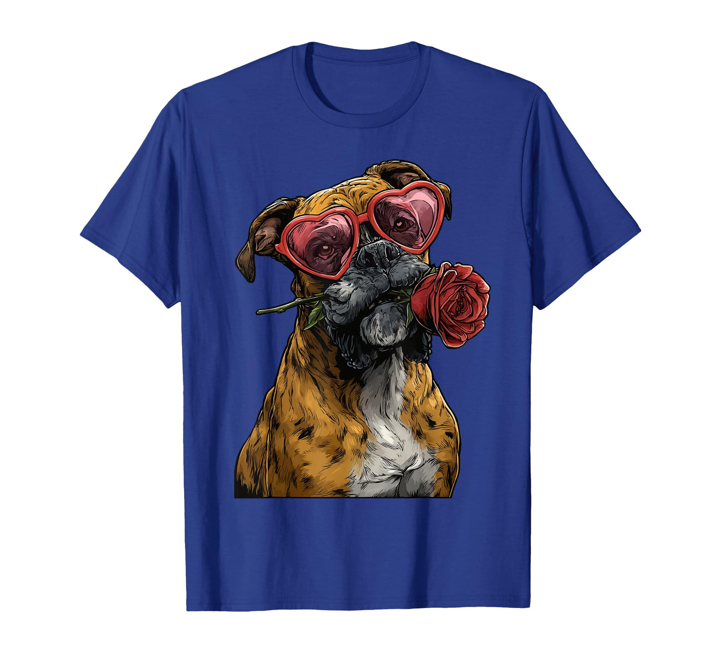 Cute Boxer with Heart Glasses Rose Valentine's Day Dog T-Shirt