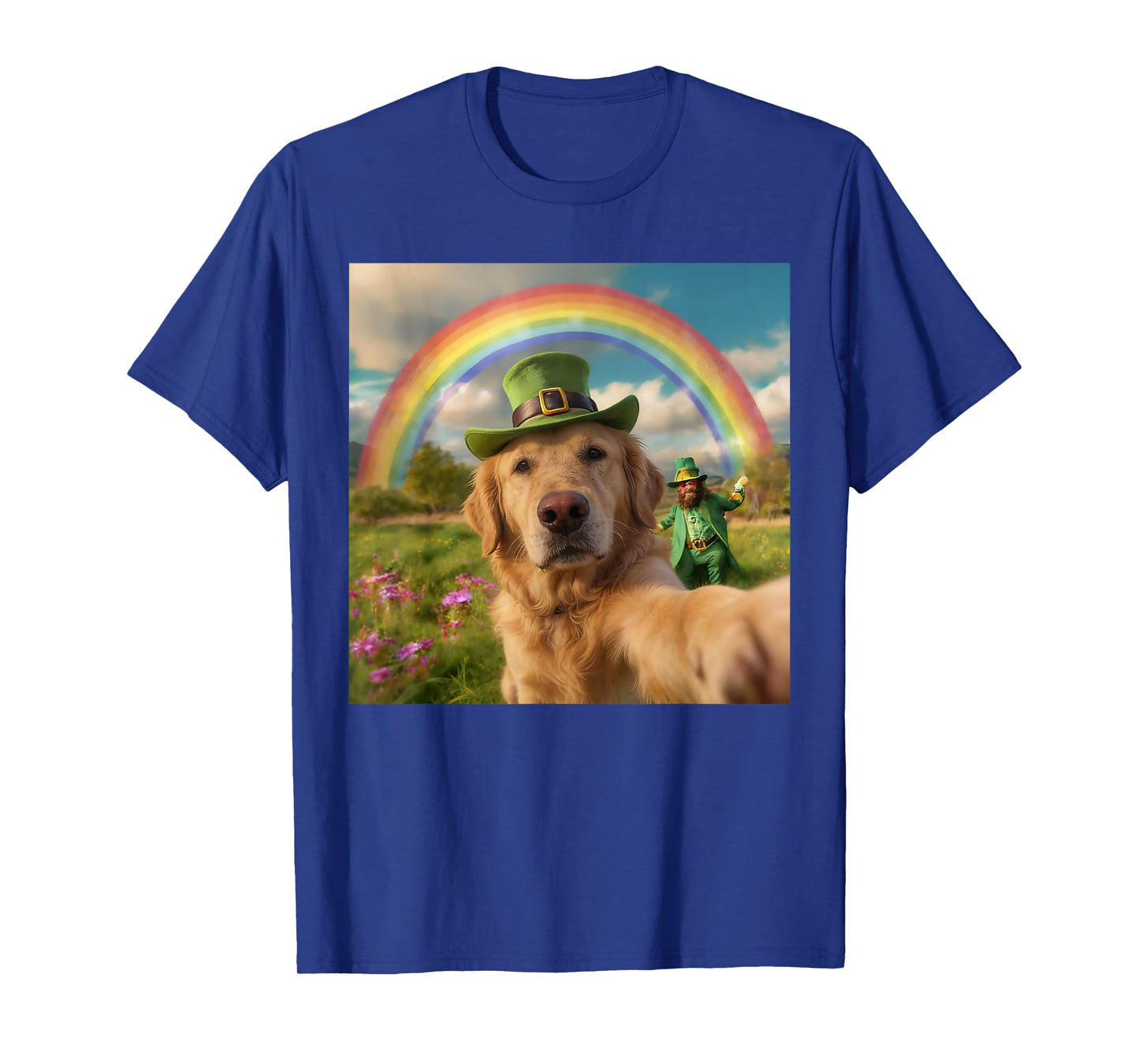 Golden Retriever Dog Selfie with Leprechaun St. Patricks Day T-Shirt