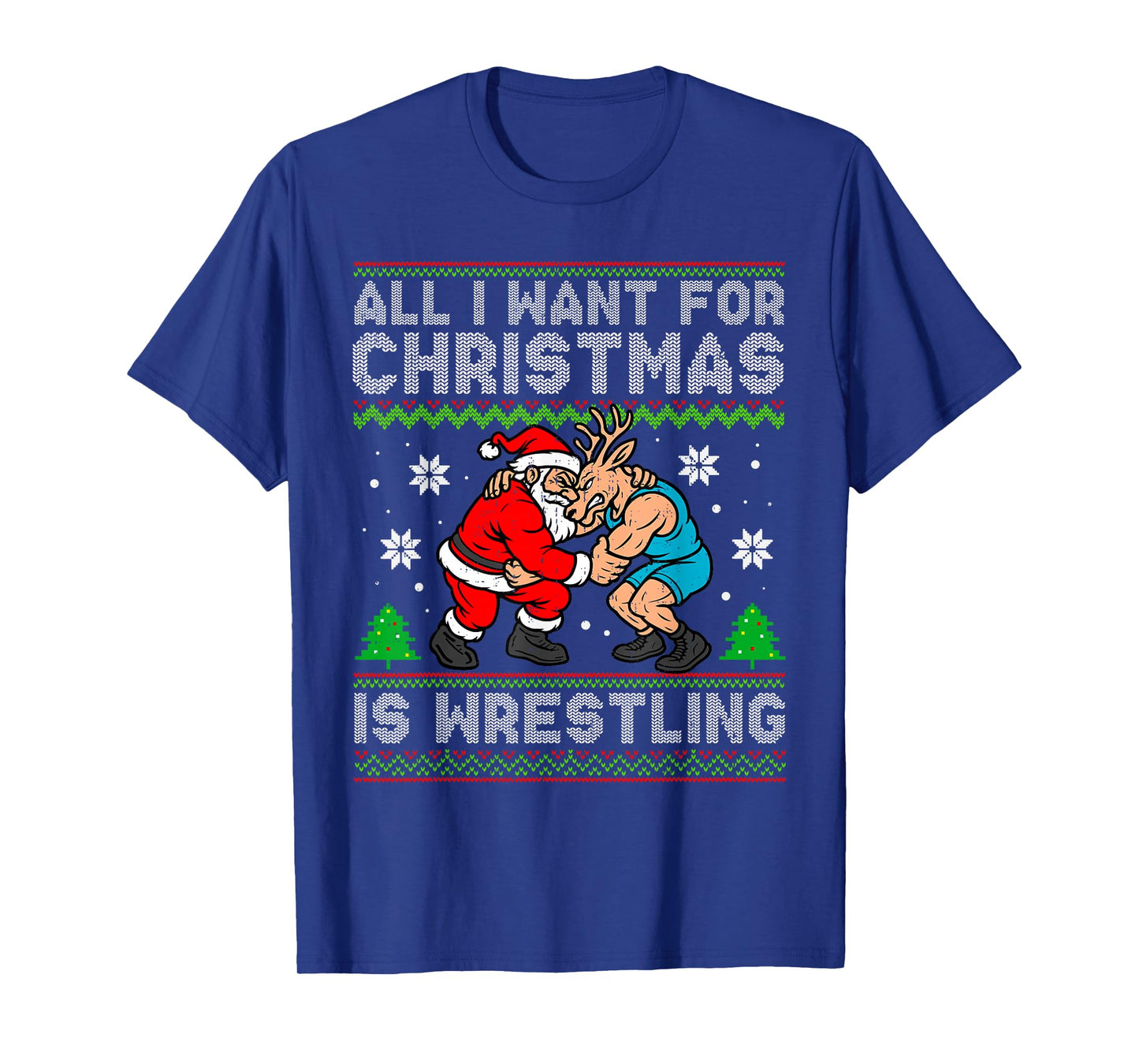 Funny Wrestling Santa Reindeer Ugly Christmas Wrestler Xmas T-Shirt