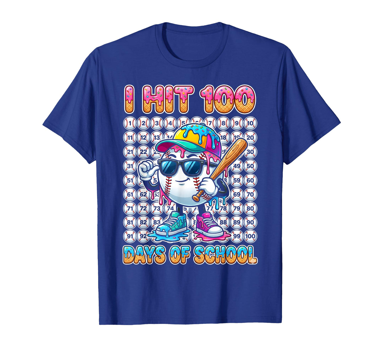 I Hit 100 Days of School Baseball Ice Cram Drip 100th Boys T-Shirt