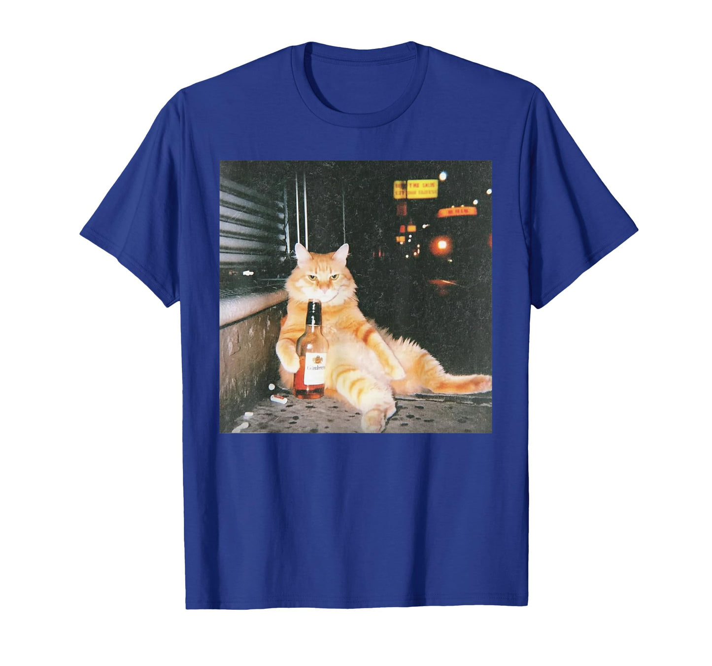 Vintage Drunk Cat Meme in Night Street Funny Cat Lover Gifts T-Shirt