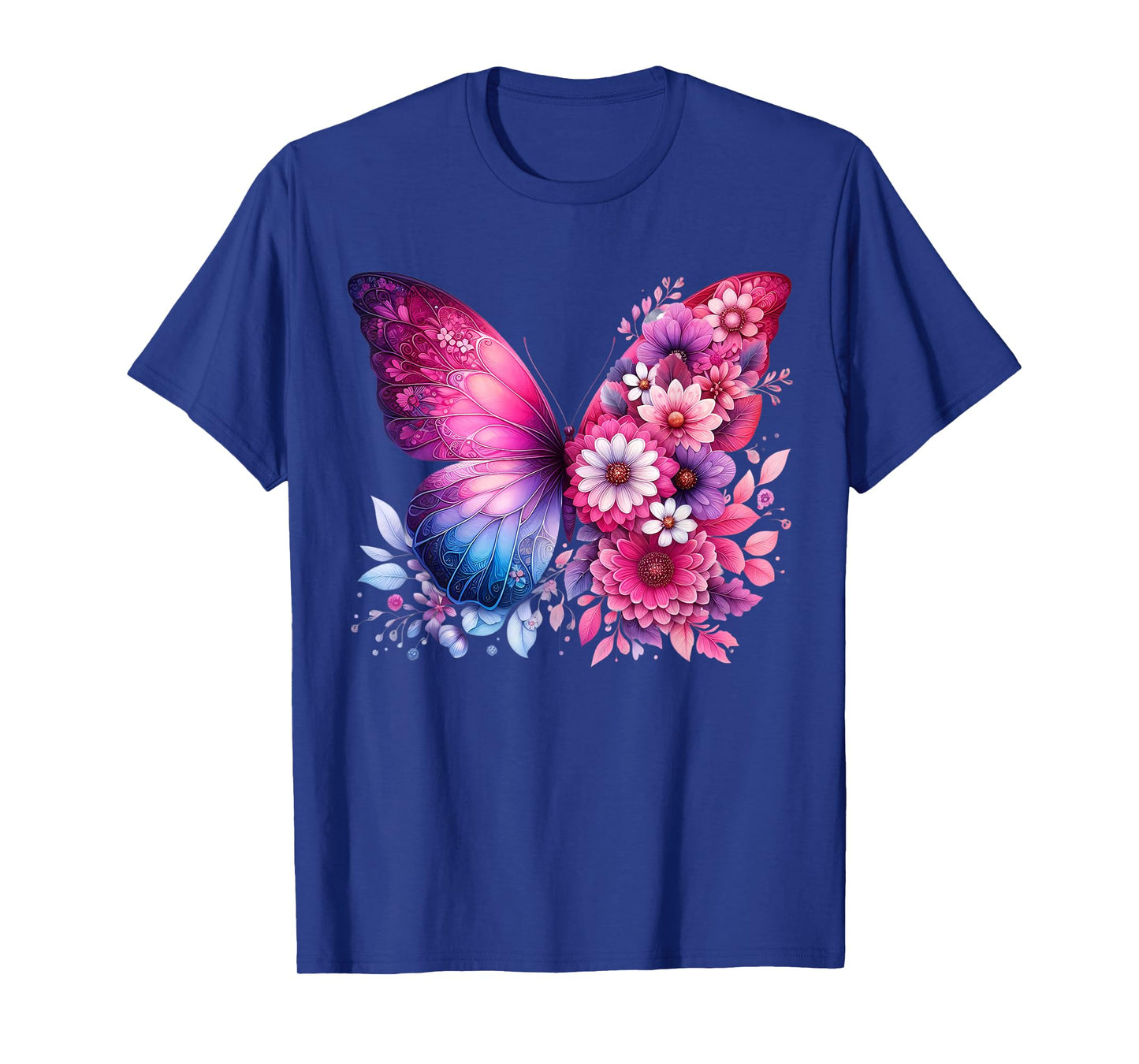 Butterfly On Pink & Purple Colored Flowers Butterfly Lover T-Shirt
