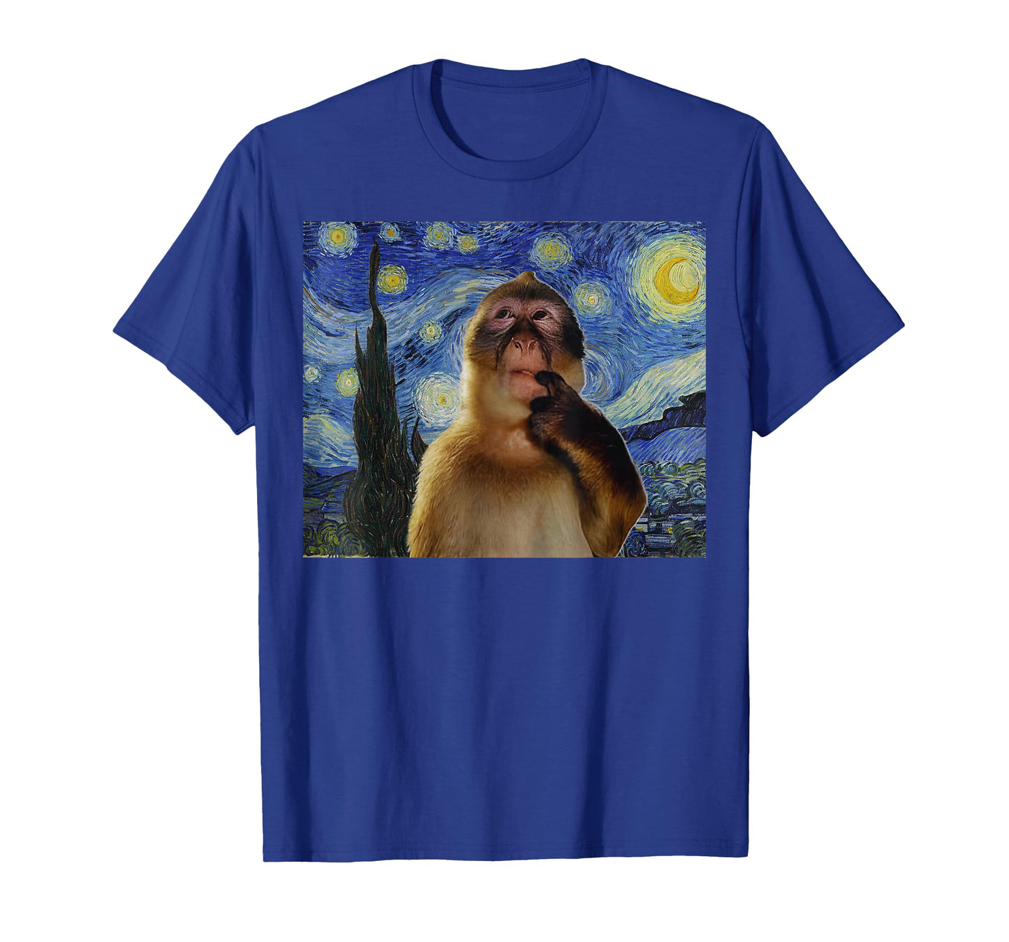 Monkey Thinking Funny Starry Night Monkey Meme Brainrot Gift T-Shirt